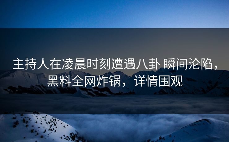 主持人在凌晨时刻遭遇八卦 瞬间沦陷，黑料全网炸锅，详情围观