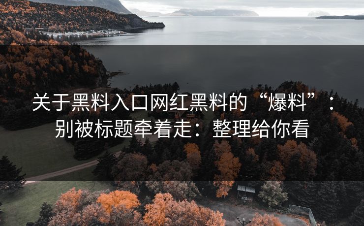 关于黑料入口网红黑料的“爆料”：别被标题牵着走：整理给你看