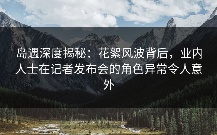 岛遇深度揭秘：花絮风波背后，业内人士在记者发布会的角色异常令人意外